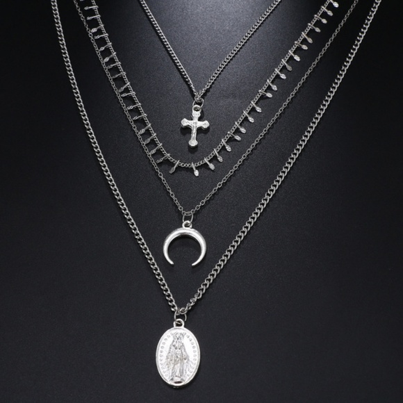 5 for $25 Four Layer Cross and Horn  Necklace - Picture 2 of 7